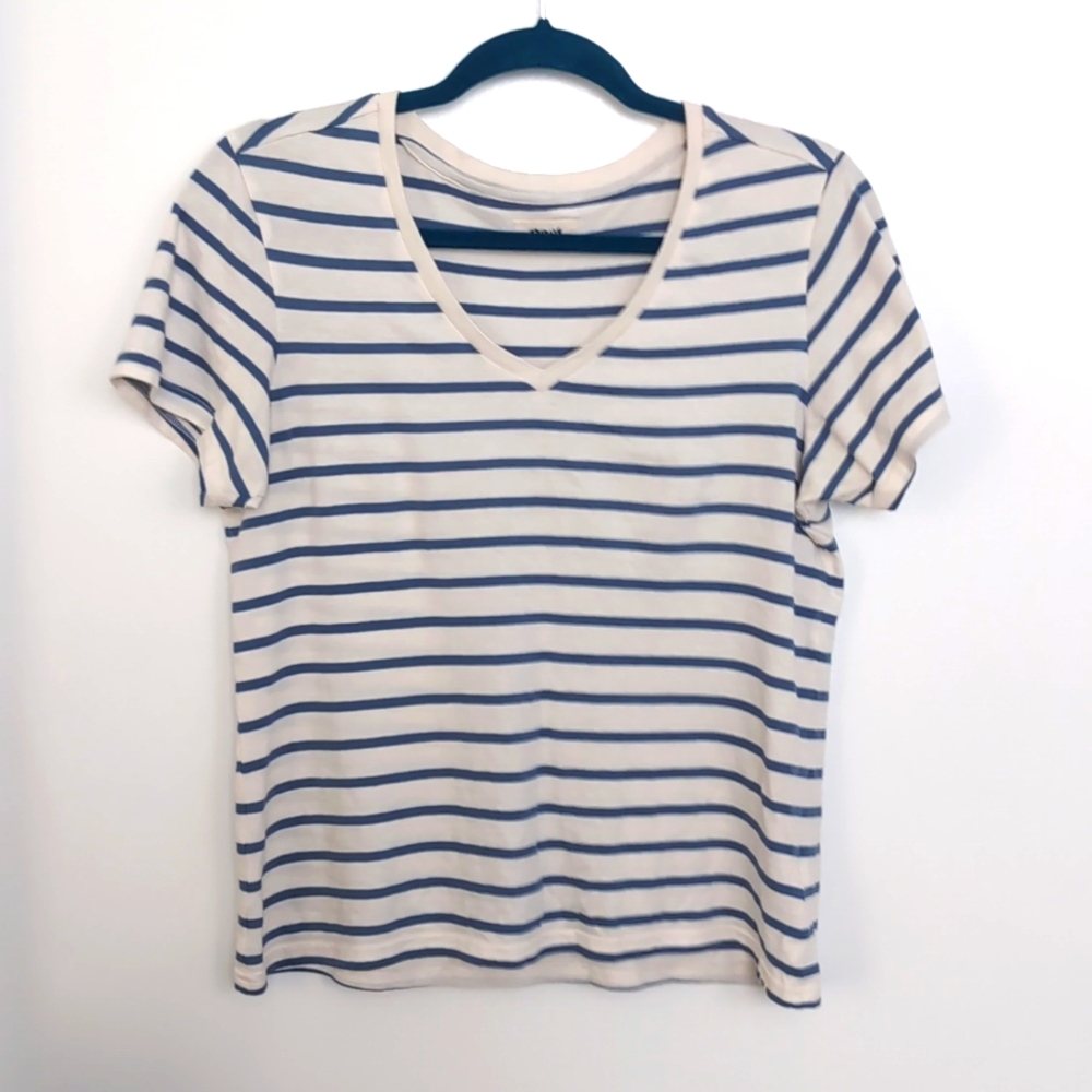 Pact Striped Softspun V-neck Tee Size Small Organic Cotton